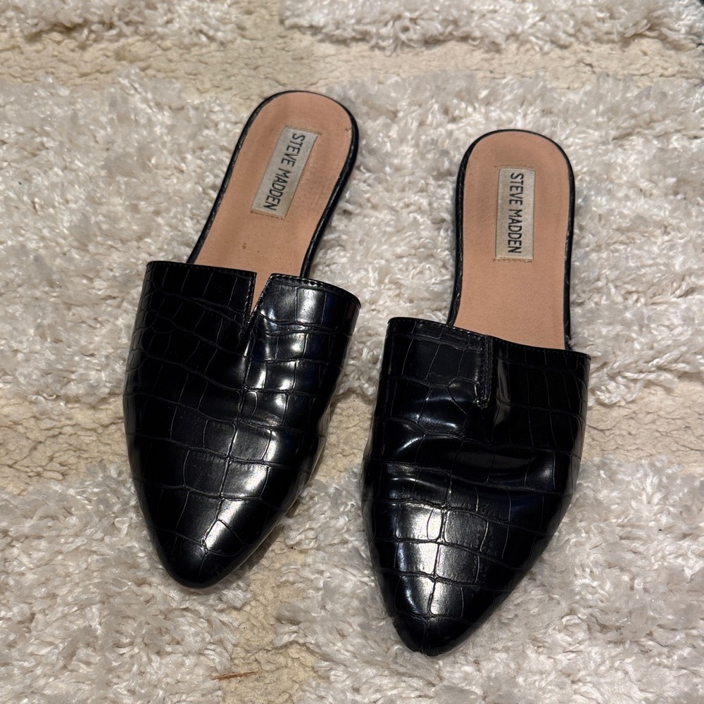 Steve Madden Black Croc-Embossed Women's Mules